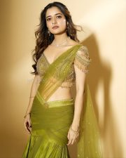 Beautiful Kannada Actress Ashika Rangnath in a Green Lehenga Saree with a Matching Embellished Blouse Pictures 01