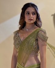 Beautiful Kannada Actress Ashika Rangnath in a Green Lehenga Saree with a Matching Embellished Blouse Pictures 02