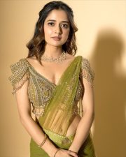 Beautiful Kannada Actress Ashika Rangnath in a Green Lehenga Saree with a Matching Embellished Blouse Pictures 04