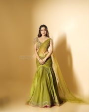 Beautiful Kannada Actress Ashika Rangnath in a Green Lehenga Saree with a Matching Embellished Blouse Pictures 05