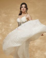 Bhartha Mahasayulaku Wignyapthi Heroine Ashika Ranganath in a Custom Ivory Gold Pleated Gown Pictures 05