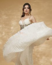 Bhartha Mahasayulaku Wignyapthi Heroine Ashika Ranganath in a Custom Ivory Gold Pleated Gown Pictures 05