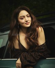 Bold Sandeepa Dhar in a Brown Satin Dress with an Oversized Checked Shirt Photos 03