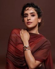 Bold Sanya Malhotra in a Rust Coloured Figure Hugging Tube Top and Floor Length Dress Photos 04
