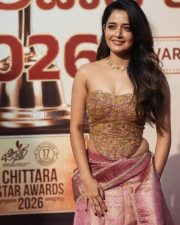 Chittara Star Awards 2026 Actress Ashika Ranganath in a Gold Embroidered Strapless Corset Photos 04
