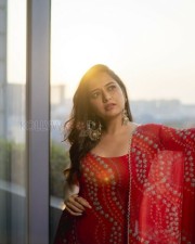 Cute Ashika Ranganath Red Saree Photoshoot Pictures 01