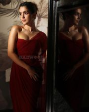Dazzling Sanya Malhotra in a Custom Red Picante Saree Gown at Filmfare Awards Night Pictures 03