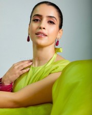 Dazzling Sanya Malhotra in a Lime Green Saree and Sleeveless Blouse Pictures 02