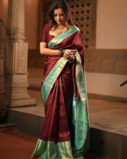 Elegant Actress Ashika Ranganath in a maroon saree Photos 03