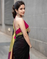 Elegant Ashika Ranganath in a Black Saree and Pink Sleeveless Blouse Pictures 06