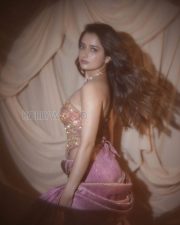 Enchanting Actress Ashika Ranganath in a Pink Gold Embroidered Saree Photos 02