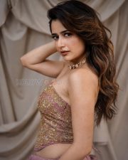Glamorous Actress Ashika Rangnath in a Gold Embroidered Strapless Corset with Pink Saree Photos 03