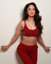 Glamorous Actress Sandeepa Dhar in a Red Crop Bralette and Pants Photos 04