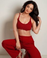 Glamorous Actress Sandeepa Dhar in a Red Crop Bralette and Pants Photos 05