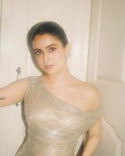 Glamorous Actress Sanya Malhotra in a Silver Off Shoulder Sparkle Gown Photos 03