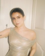Glamorous Actress Sanya Malhotra in a Silver Off Shoulder Sparkle Gown Photos 03