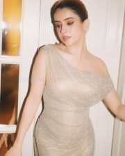 Glamorous Actress Sanya Malhotra in a Silver Off Shoulder Sparkle Gown Photos 06