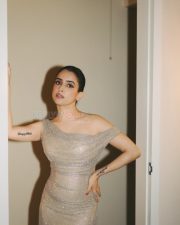 Glamorous Actress Sanya Malhotra in a Silver Off Shoulder Sparkle Gown Photos 07