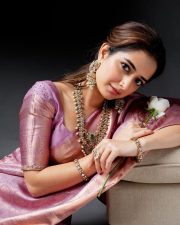 Gorgeous Ashika Ranganath in a Pink Silk Saree Photoshoot Pictures 01