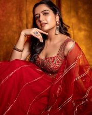 Gorgeous Ashika Ranganath in a Red Lehenga Pictures 01