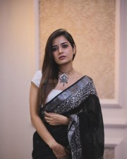 Graceful Ashika Ranganath in a Black Printed Saree with White Blouse Pictures 01