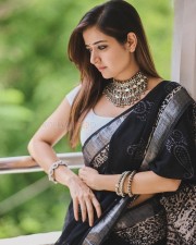 Graceful Ashika Ranganath in a Black Printed Saree with White Blouse Pictures 04