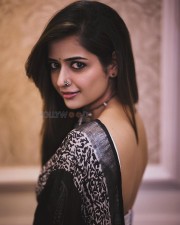 Graceful Ashika Ranganath in a Black Printed Saree with White Blouse Pictures 05