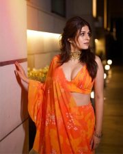 Hot Shraddha Das Cleavage in an Orange Saree with Deep Neck Blouse Pictures 03 Hot Shraddha Das Cleavage in an Orange Saree with Deep Neck Blouse Pictures 03
