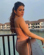 Hot Shraddha Das in a Beige Tube Style Ruched Maxi Dress Pictures 03