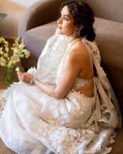 Jinguchaa Actress Sanya Malhotra in a Sheery Ivory Saree with a Backless Halter Neck Blouse Pictures 01