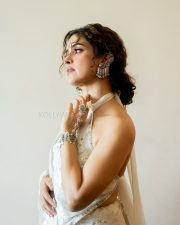 Jinguchaa Actress Sanya Malhotra in a Sheery Ivory Saree with a Backless Halter Neck Blouse Pictures 04