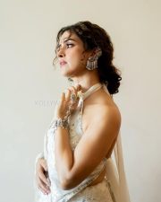 Jinguchaa Actress Sanya Malhotra in a Sheery Ivory Saree with a Backless Halter Neck Blouse Pictures 04