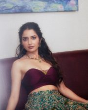 Kannada Heroine Ashika Ranganath in a Purple Crop Top with a Teal Blue Flared Skirt Photos 01