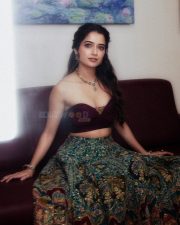 Kannada Heroine Ashika Ranganath in a Purple Crop Top with a Teal Blue Flared Skirt Photos 06