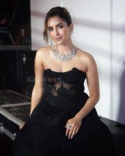 Mesmerizing Sanya Malhotra in a Black Taffeta Silk Gown with a Strapless Corset Style Bodice and Silk Skirt Pictures 02