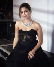Mesmerizing Sanya Malhotra in a Black Taffeta Silk Gown with a Strapless Corset Style Bodice and Silk Skirt Pictures 02