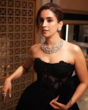 Mesmerizing Sanya Malhotra in a Black Taffeta Silk Gown with a Strapless Corset Style Bodice and Silk Skirt Pictures 03