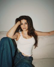 Moody Actress Shraddha Das in a White Ribbed Tank Top and Dark Blue Wide Leg Denim Jeans Photos 04 Moody Actress Shraddha Das in a White Ribbed Tank Top and Dark Blue Wide Leg Denim Jeans Photos 04