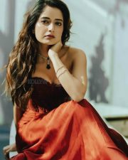 Naa Saami Ranga Actress Ashika Ranganath in a Rust Red Strapless Corset Gown Photos 01