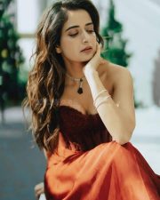 Naa Saami Ranga Actress Ashika Ranganath in a Rust Red Strapless Corset Gown Photos 02
