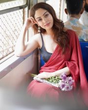 Punjabi Beauty Sandeepa Dhar in a Red Saree with a Black Sleeveless Blouse Photos 04