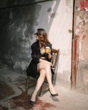 Pyar Ka Professor Sandeepa Dhar in a Bold Single Breasted Black Blazer with a Black Bralette and Embroidered Skirt Pictures 03
