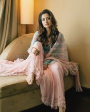 Rising Beauty Ashika Ranganath in a Light Blue Floral Embroidered Top with Flowing Palazzo Pants Photos 04