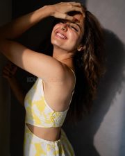 Sandalwood Beauty Ashika Ranganath in a White and Yellow Printed Mini Dress Photos 03