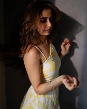 Sandalwood Beauty Ashika Ranganath in a White and Yellow Printed Mini Dress Photos 05