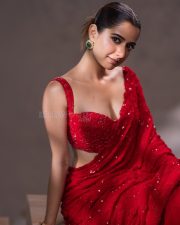 Sardar 2 Actress Ashika Ranganath in a Deep Red Saree with a Matching Sleeveless Blouse Photoshoot Pictures 02