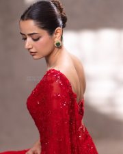 Sardar 2 Actress Ashika Ranganath in a Deep Red Saree with a Matching Sleeveless Blouse Photoshoot Pictures 07