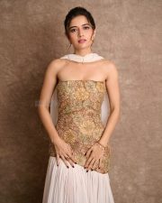 Sexy Beauty Ashika Ranganath in a Gold Embroidered Strapless Top with a White Skirt Photos 04