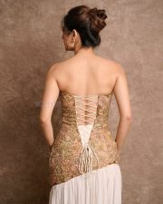 Sexy Beauty Ashika Ranganath in a Gold Embroidered Strapless Top with a White Skirt Photos 06