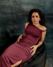 Sexy Sanya Malhotra in a Maroon Ruched Side Split Midi Dress Pictures 02